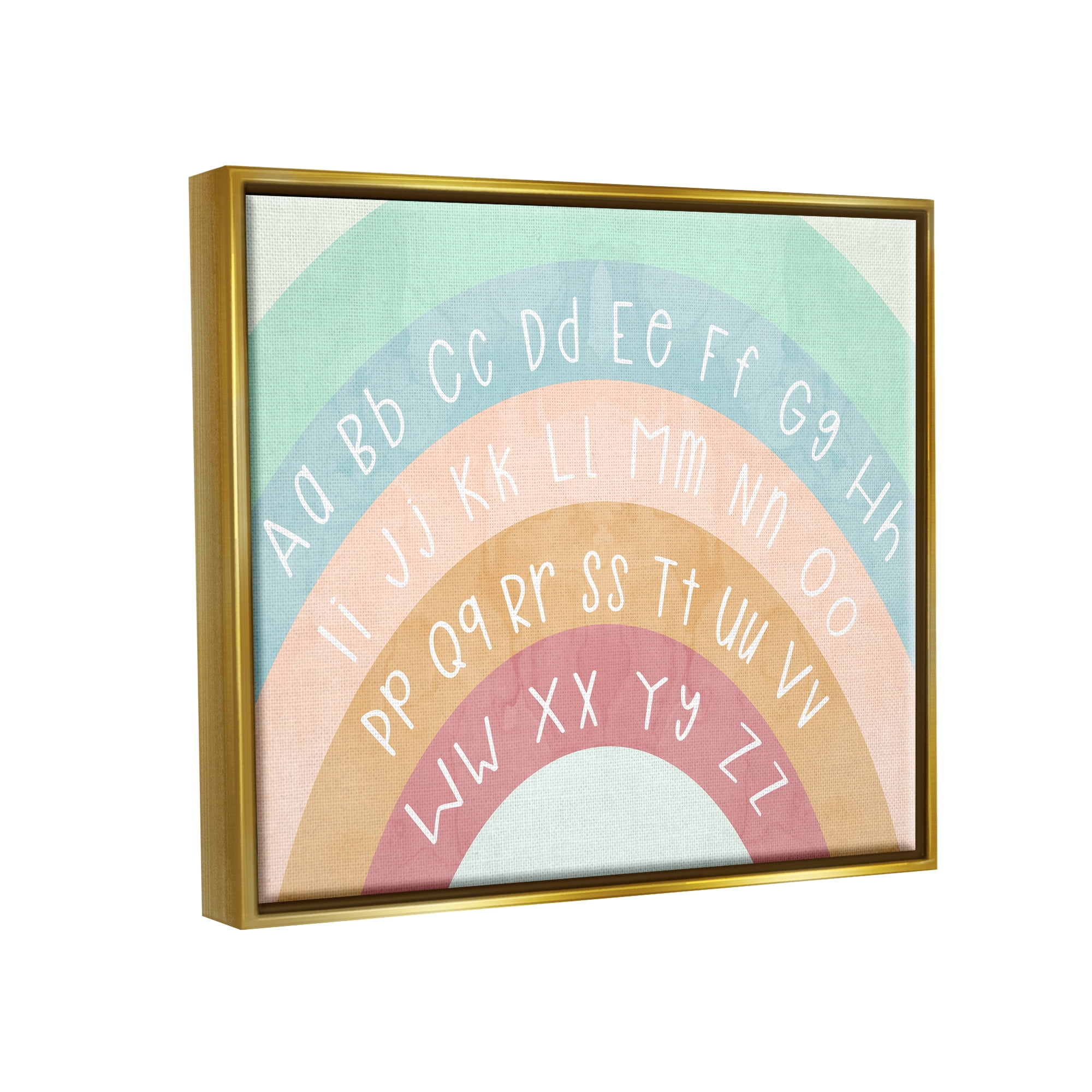 Stupell Industries Alphabet Letters on Rainbow Landscape Painting Gold Floater Framed Canvas Art Print Wall Art, 21 x 17
