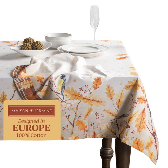 Maison D' Hermine Table Cloth Rectangle Table 100% Cotton 70 X 120 Inches Tablecloth Reusable Decorative Everyday Use For Dining Room Farmhouse Home Party Festive & Wedding - Oak Leaves