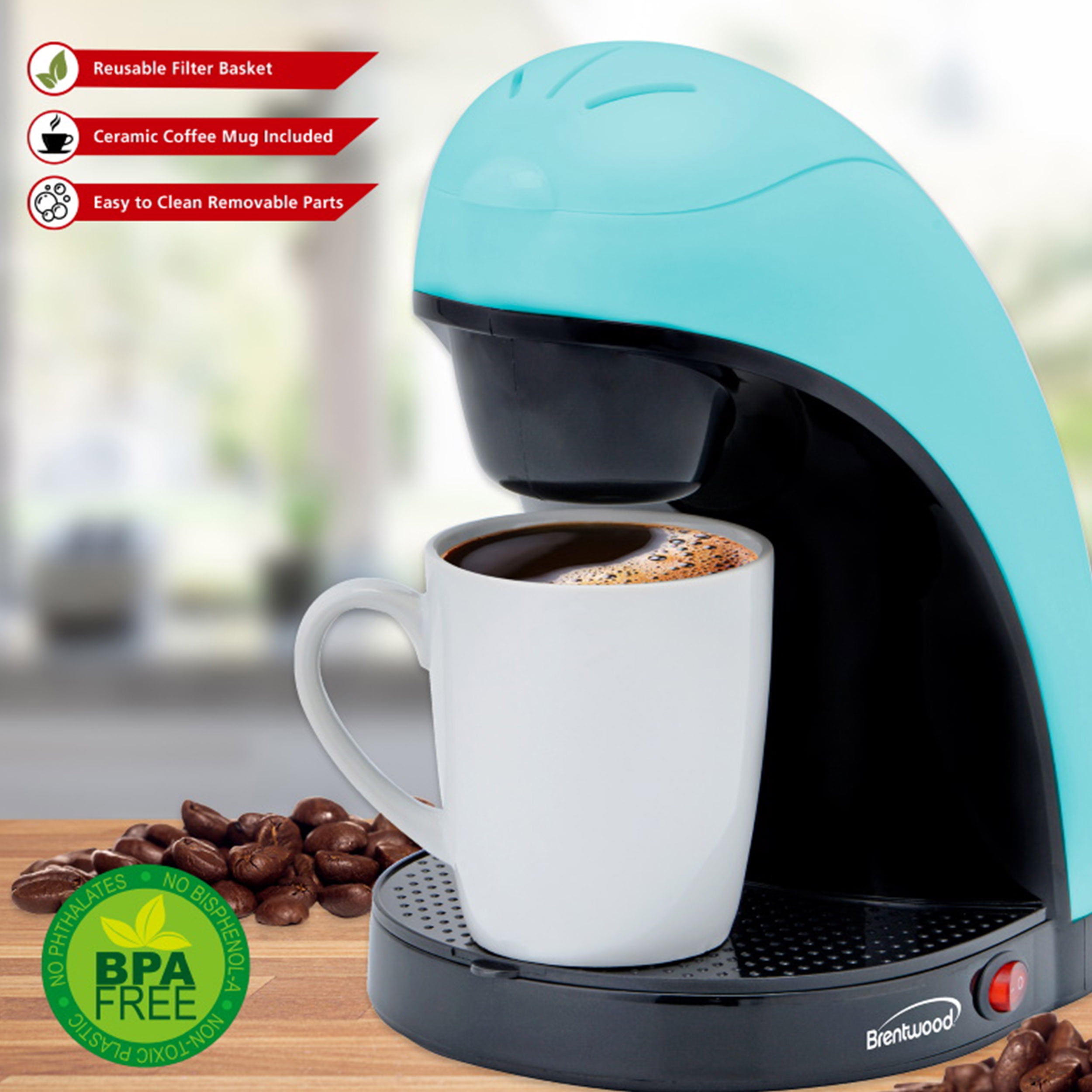 Cafetera Individual + Taza TS-113BK, Brentwood