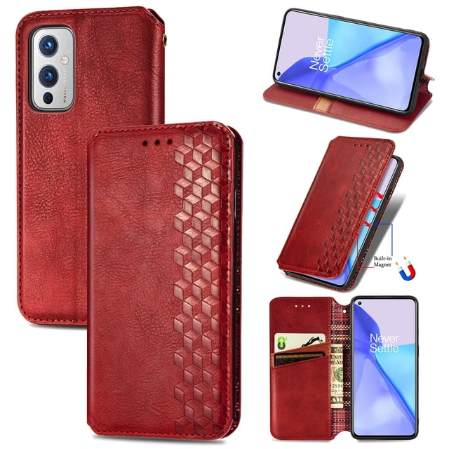 Étui pour OnePlus 9 Flip Étui Portefeuille Flip Étui Magnétique Protecteur - Rouge