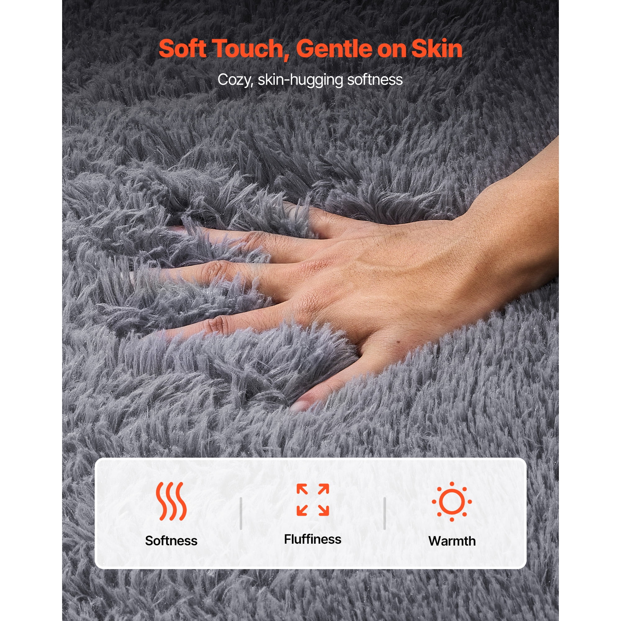 KFFKFF Indoor Plush Area Rugs, 8 x 10 ft Soft Shag Carpet, Furry Area Rugs for Living Room, Bedroom, Sunroom, Modern Home Decor, Non-Shedding, Non-Woven, Slip-Resistant, Smoke Gray