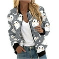 thumbnail image 2 of WXLWZYWL Womens Halloween Bomber Jacket Trendy Pumpkin Ghost Bat Spider Floral Print Casual Coat Zip Up Outerwear Windbreaker with Pockets Stand Collar Fall Clothes, 2 of 5