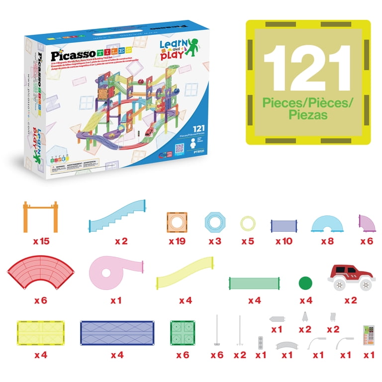 PicassoTiles 3-in-1 Magnetic Tiles Marble Run Race Track Set photo 7