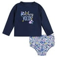 thumbnail image 2 of Gerber Girls' Baby Toddler Long Sleeved Rashguard Swim Bathing Suit Set, Purple Floral Shell, 3T, 2 of 15