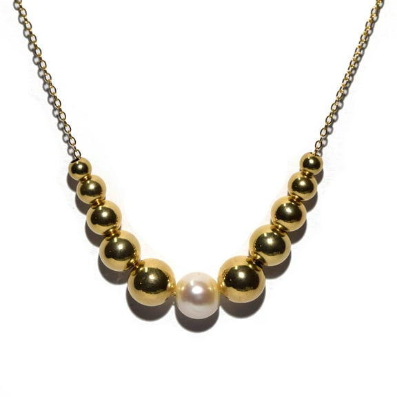 14K Yellow Gold Filled 22.0 inch Add A Bead Necklace Chain w/ Semi-Precious 8mm White Pearl Bead and 10 Decending 14k YGF Beads