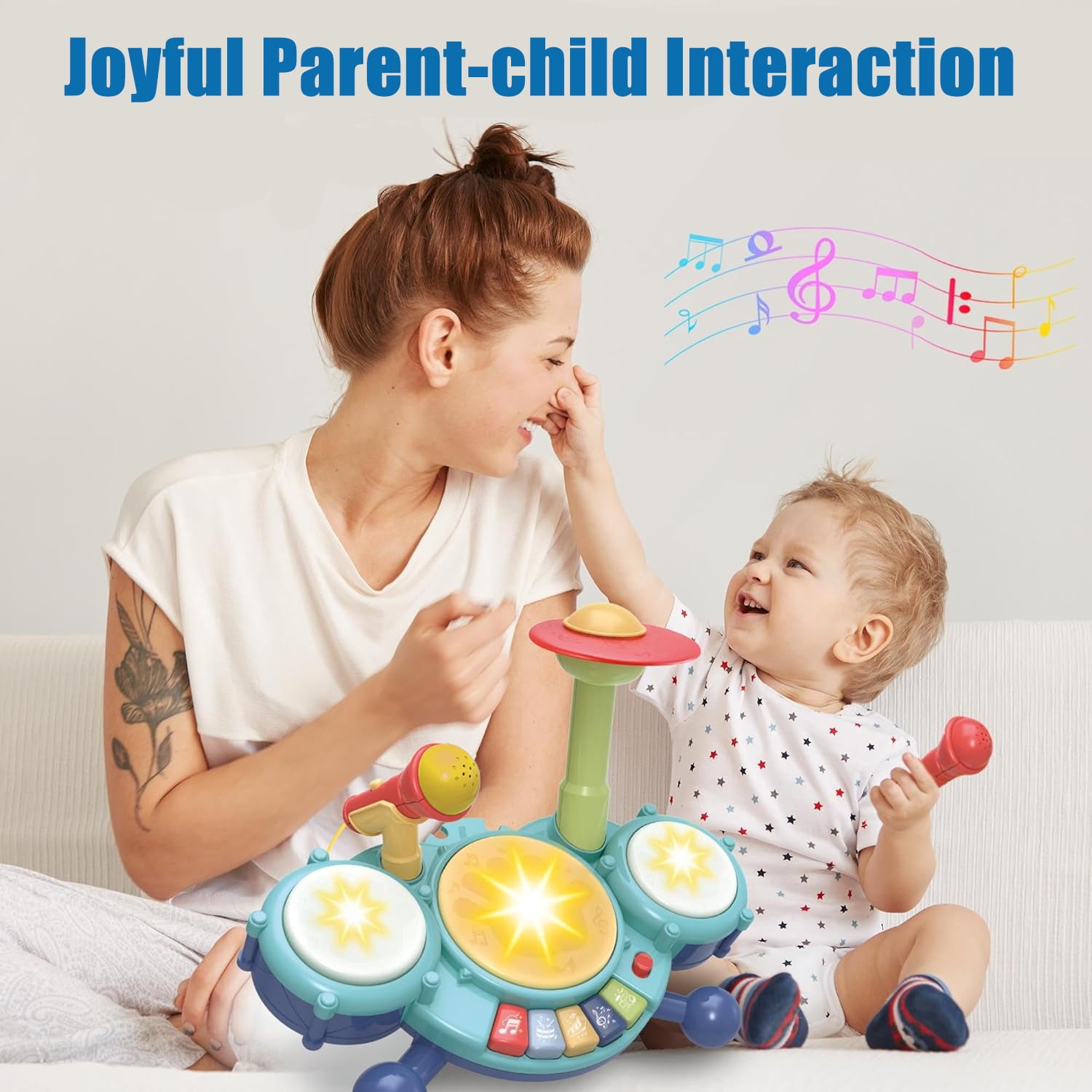 Adofi Jazz Drum Set Musical Toys for Toddlers 2-3, Kids Drum Set Musical Instruments Toys for Babies 2 Year Old , Ideal Birthday Blue