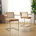 thumbnail image 4 of SAFAVIEH Coralia Coastal PU Solid Dining Armchair, Cognac/Natural/Chrome (Set of 2), 4 of 14