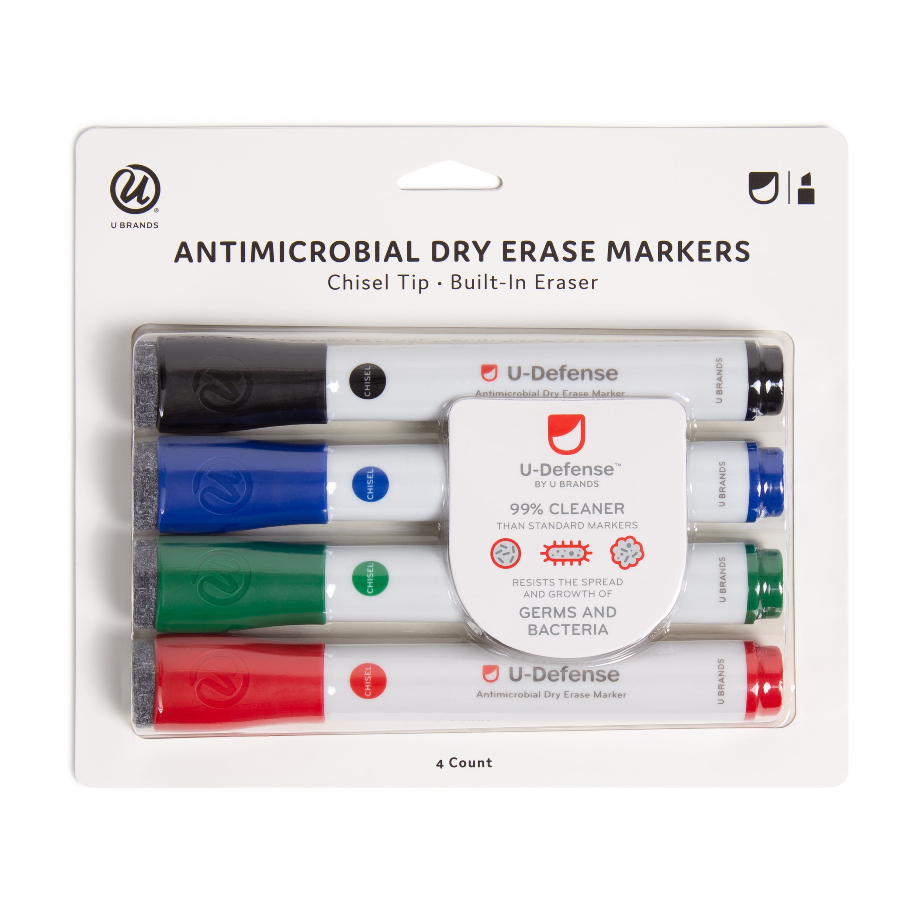 U BRANDS, 4 Count Dry Erase Markers, Medium Point, Assorted Colors