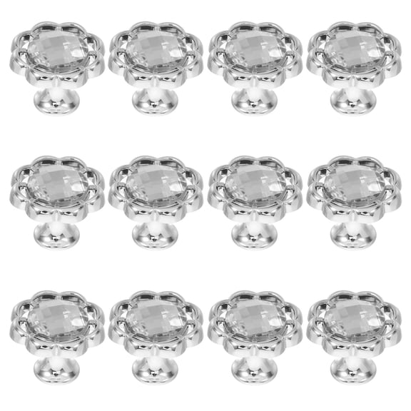 OFFIGAM 12Pcs Silver Flower Shaped Cabinet Knobs with Rhinestone Accents for Home Furniture
