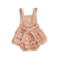thumbnail image 3 of Baby Romper, Solid Color Sleeveless Pleated Ruffle Outfit, Sling Cute Pattern Button Closure Jumpsuit, Unisex Summer Romper, 3 of 5