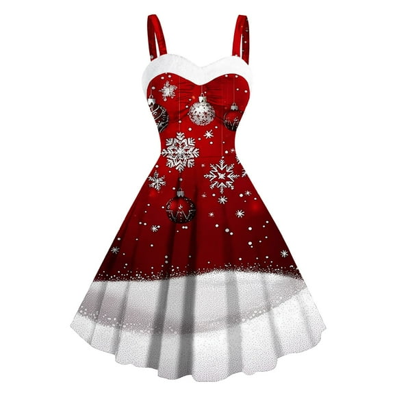 FcBaudy Sleeveless Round-Neck Dress,Summer Dresses for Women,Womens Dresses Women Vintage Christmas Color Snowflake Print Off Shoulder Women Dress