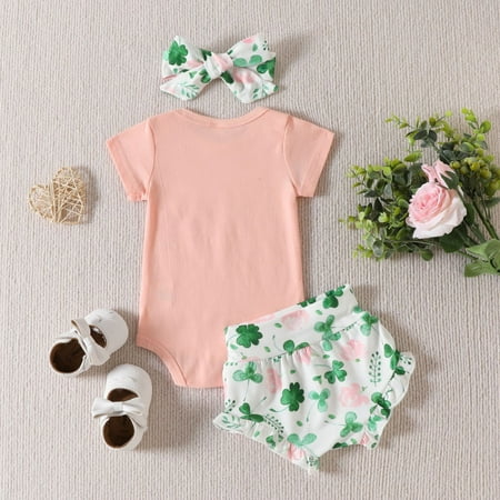 

kpoplk Toddler Summer Outfits For Girls Toddler Baby Girl St. Patricks Day Outfit Green Sequin Halter Romper Four-Leaf Clover Bodysuit Dress Headband(Red)