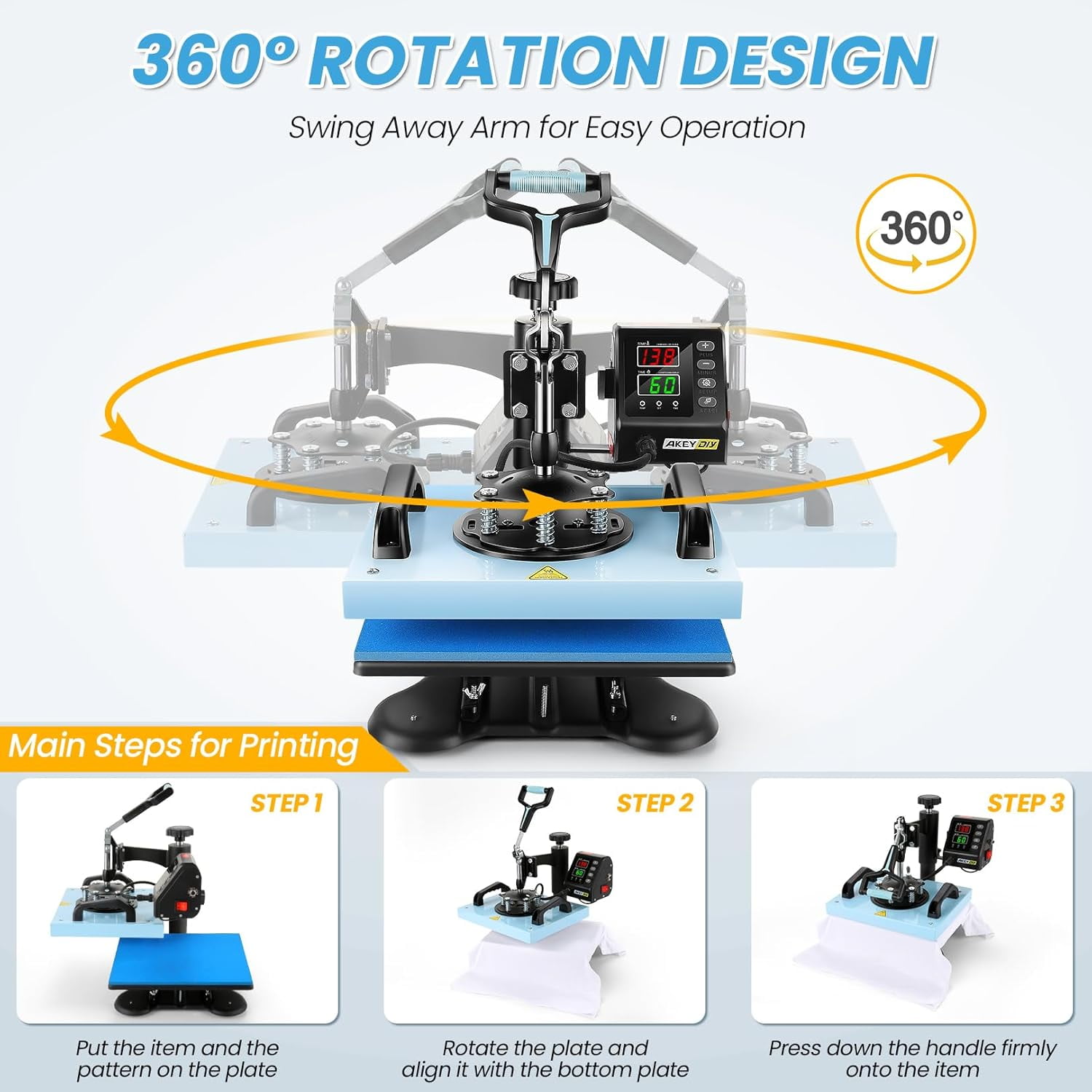 Adnoom 12x10 Heat Press with 360°Swing-Away Design, 650W Digital Shirt Press Machine with LCD Control Panel, DIY Vinyl Heat Press Sublimation Machine for T-shirts, Canvas, Bags