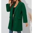 thumbnail image 4 of Double Breasted Coat Turn Down Collar Flap Pocket Pure Color Fashionable Women Midi Length Coat Green S, 4 of 8