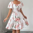thumbnail image 6 of HAJWOH Summer Dresses for Women Vacation Smocked Square Neck Floral Mini Dress Short Sleeve Ruffle Peasant Sundress, 6 of 8