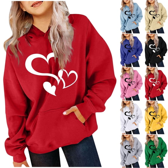 LOVZFMLL Hoodies for Girls Heart Print Casual Loose Hooded Sweatshirt Long Sleeve Pocket Pullover Tops Toddler Girls Spring Fall Clothes 3-4 Years