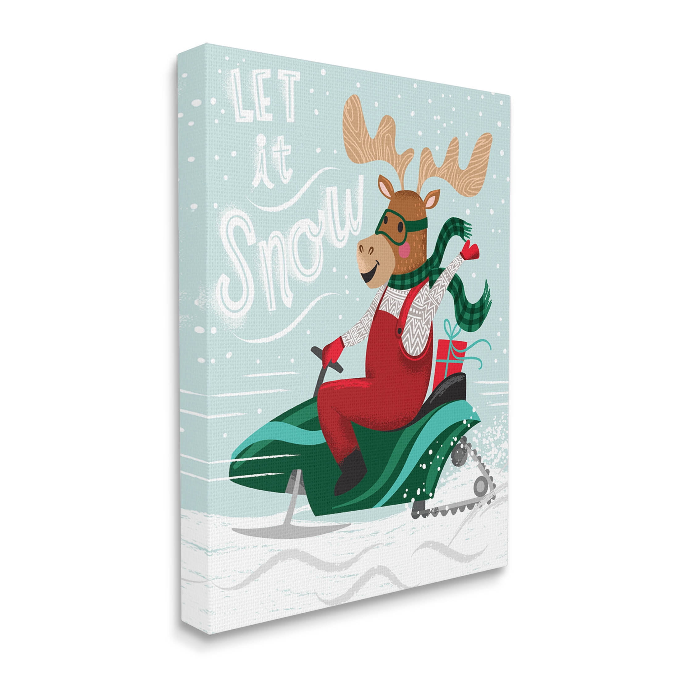 Let It Snow Moose Sleigh Holiday Graphic Art Gallery Wrapped Canvas Print Wall Art