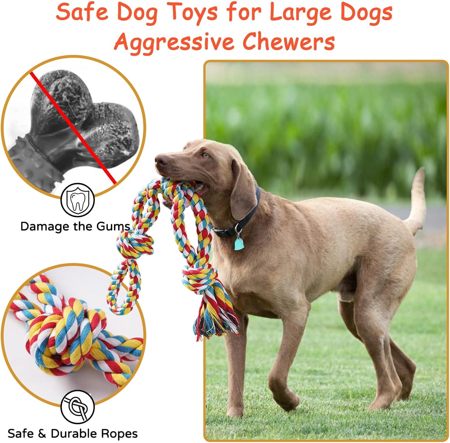 Dog Rope Toys for Large and Medium Aggressive Chewers, 8 Pack Heavy Duty Dog Rope Toy for Large, Dental Cleaning Chew Toys, Tug Toy for Boredom, 100% Cotton Indestructible Pet Toy