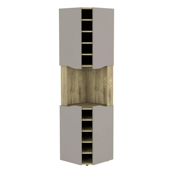 Taupe Living Room Bar Cabinet With Cup Rack And Ten Wine For Entertaining Guests Corner Storage In Aged Oak / Slots
