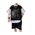 thumbnail image 1 of Minnieouse 2 uds. Ropa deportiva con letras para niños, Jersey holgado, pantalones cortos, ropa estampada, conjuntos de ropa informal, ropa de conjuntos de ropa Negro ciento cincuenta, 1 of 6