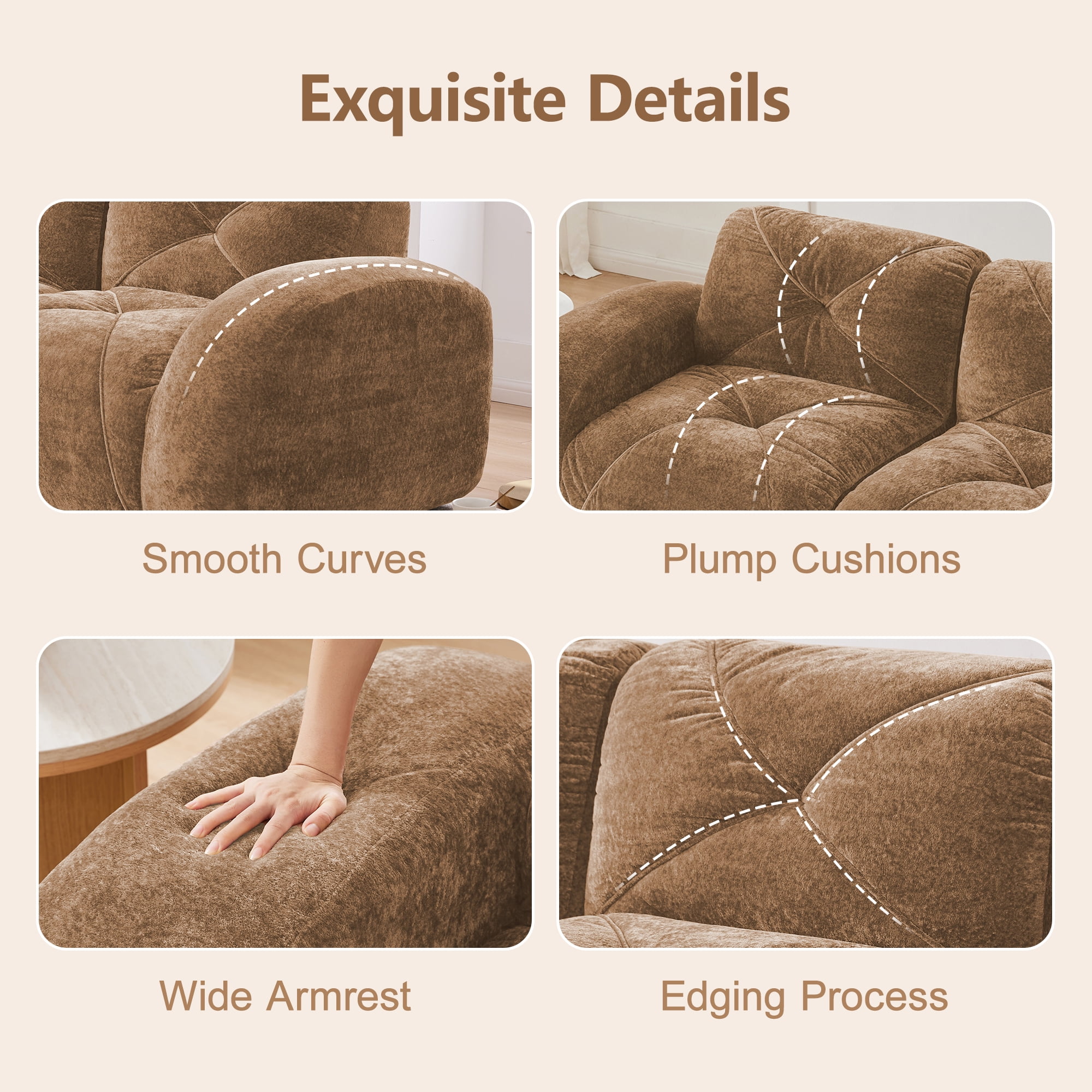 Aukfa Velvet Tufted Modular Sectional Sofa, 116" L-Shaped Boneless Couch with Ottoman for Living Room, Brown