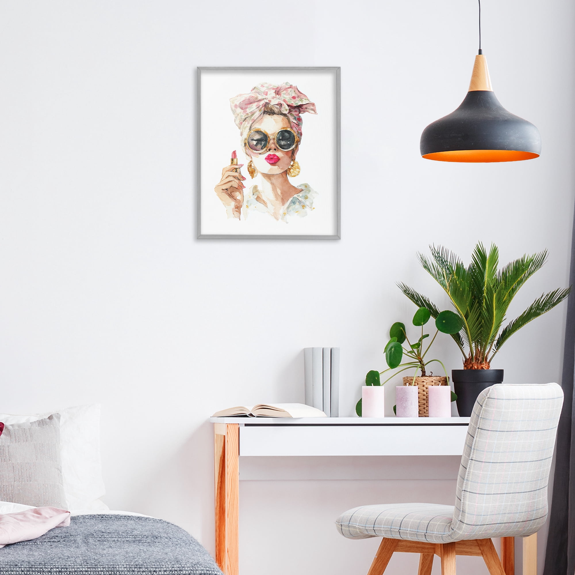 Stupell Industries Feminine Lipstick Spell Gray Framed Giclee Art, design by Svetlana Aleynikova