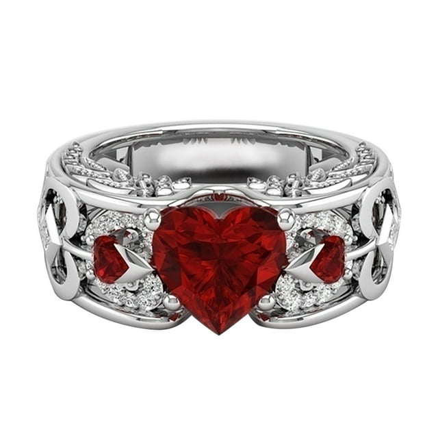 Valentines Day Engagement Wedding Ring Heart Shaped Ring Alloy Jewelry