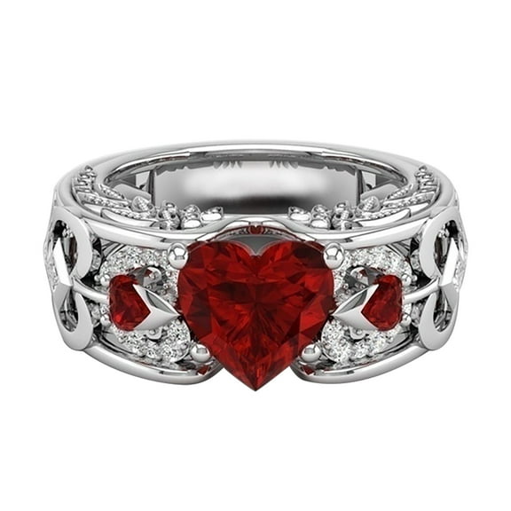 Latrodar Valentine's Day Engagement Wedding Ring Heart Shaped Ring Alloy Jewelry Red up to 30% Off