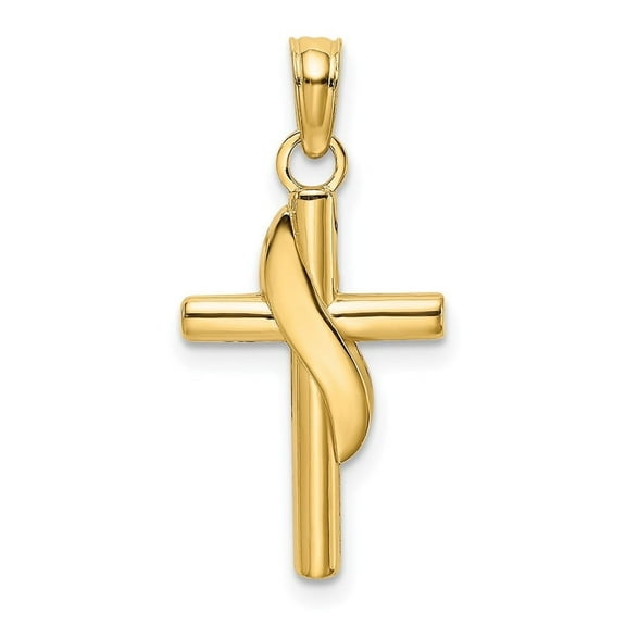Auriga Fine Jewelry 14K Yellow Gold Polished W/ Banner Cross Charm for Women (L - 17 mm, W - 12 mm)