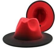 esafio Women's Fedora Gradient Color Patchwork Men & Women Wide Brim Fedora Hat Panama Hat,Red