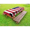 thumbnail image 1 of New York Outdoor Tablecloth, Statue of Liberty and USA Flag Retro Style Enlightening World Famous Icon, Decorative Washable Fabric Picnic Tablecloth, 58 X 120 Inches, Dark Coral White, by Ambesonne, 1 of 2