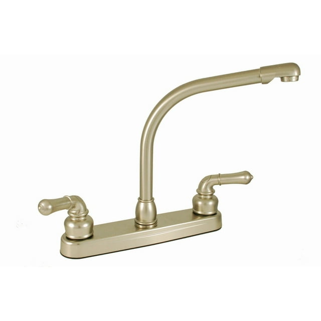 Empire Brass Faucet U-YNN800RSN Ultra Line; Used For Kitchen; Single Piece 8 Inch Deck-Mount; High-Rise Spout; 2 Teapot Handle; Nickel Plated/Plastic