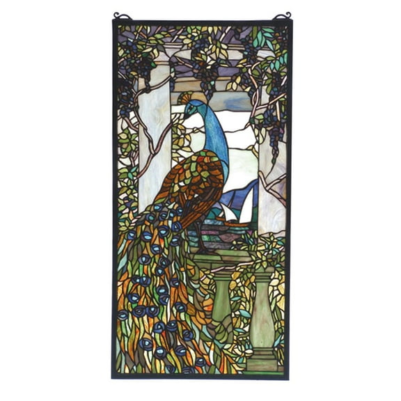 15 in. Peacock Wisteria Stained Glass Window