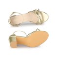 thumbnail image 4 of BLISSFUL STEP Women's Shoes Bow Tie Open Toe Ankle Strap High Block Heel Sandals Gold 8.5, 4 of 7