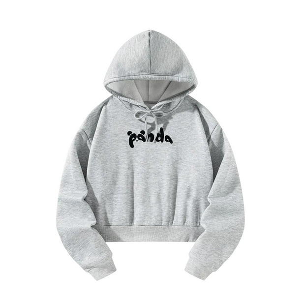 Sudadera con capucha recortada Sudaderas con capucha deportivas Letras negras Gris Elegante con cordón S