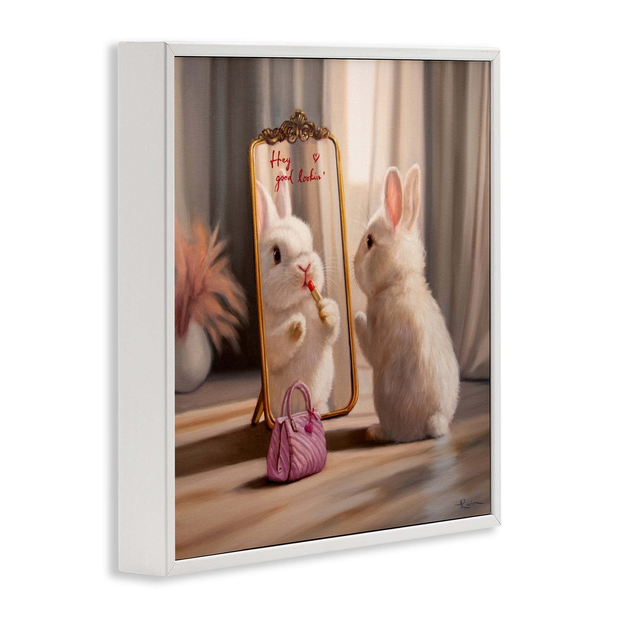 Stupell Industries Final Touch Makeup Bunny White Framed Giclee Art, design by Lucia Heffernan