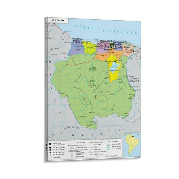 Suriname Map Posters Posters Wall Art Painting Canvas Gift Living Room Prints Bedroom Decor Poster Artworks 20x30inch(50x75cm)