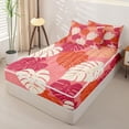 thumbnail image 2 of Erosebridal Tropical Monstera Leaf Zipper Full Size Comforter Sets with Fitted Sheet and 2 Pillowcases,Boho Foliage Print Zipper Bedding Set,Pink Orange,Reversible, 2 of 6