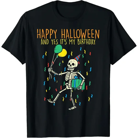 Happy Halloween Yes My Birthday Bday Skeleton Boys Kids T-Shirt