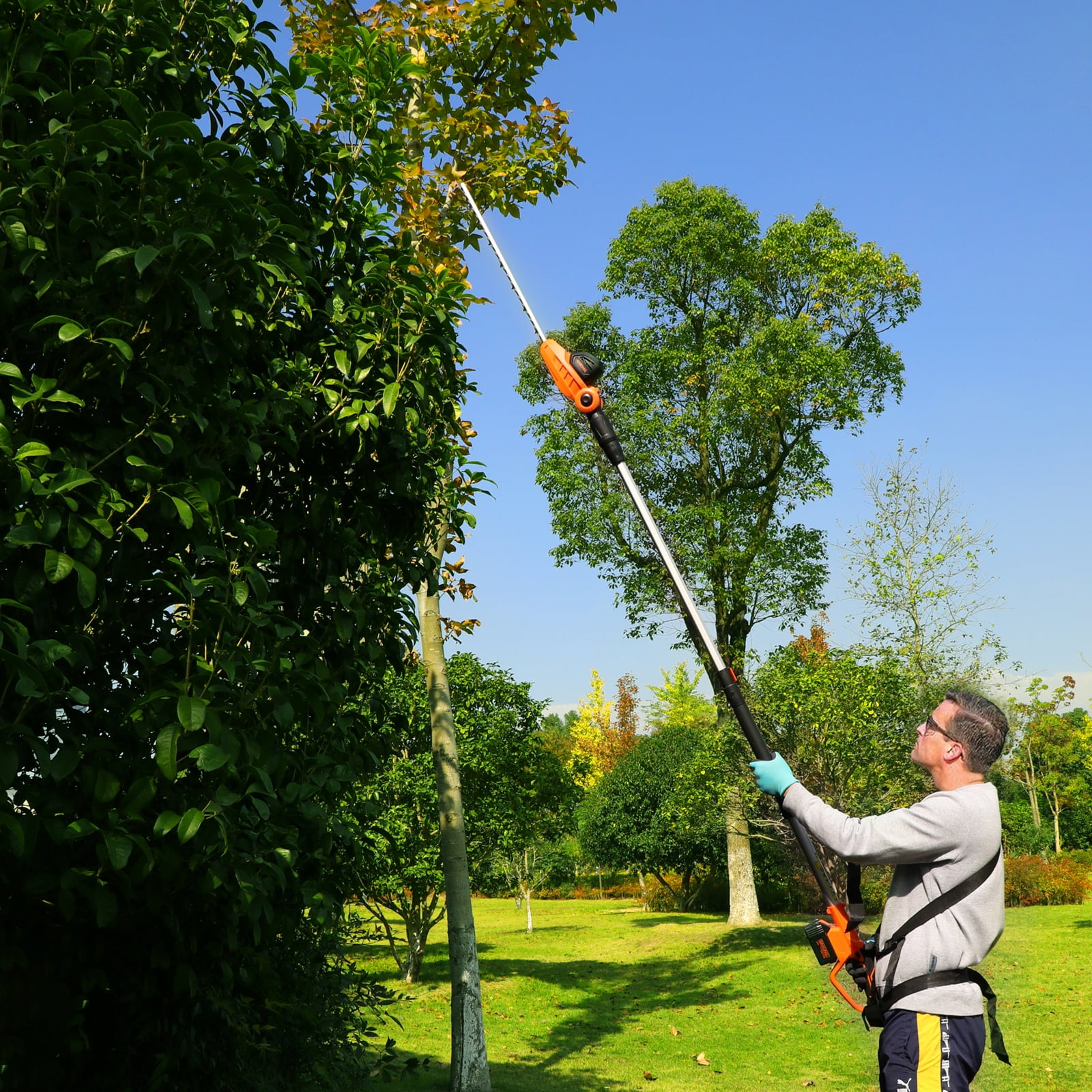 GARCARE Pole Hedge Trimmer Cordless with 20V 4.0Ah Li-Ion Battery & Quick Charger, 450mm Laser Cut Blade