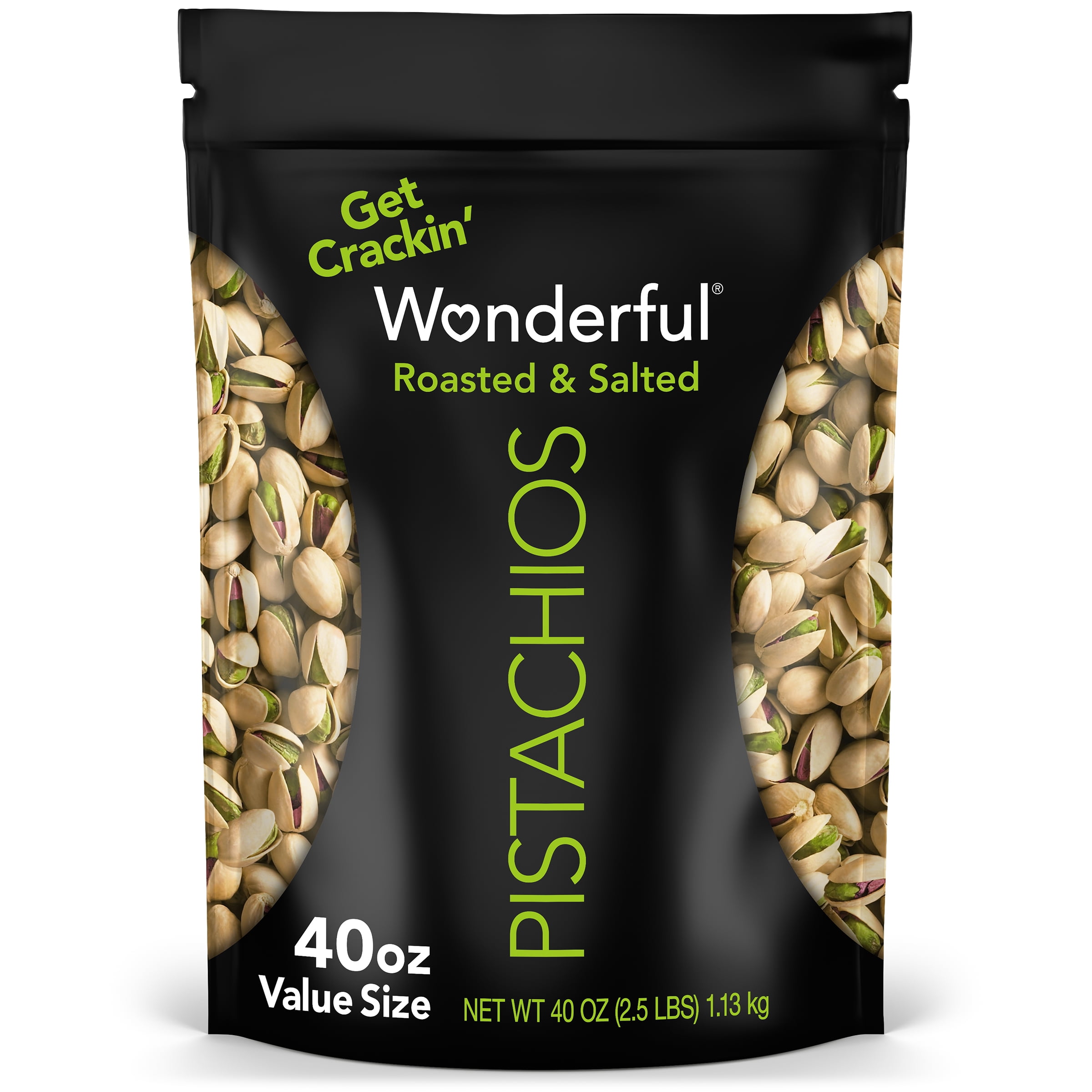 (4 pack) Wonderful Pistachios In-Shell Roasted & Salted Nuts, 40 Ounce Bag