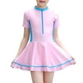 thumbnail image 3 of IBTOM CASTLE Kids Girls Short Sleeve Swimsuit Summer One Piece Swim Dress with Boyshorts Beach Rash Guard Bathing Suit Swimwear 11-12 Years Pink, 3 of 8