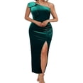 thumbnail image 1 of Robe Formelle en Velours pour Femmes Couleur Unie une Épaule Fendue Robe de Soirée, 1 of 2