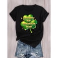 thumbnail image 3 of Playera estampada para mujer, divertida e inspiradora, novedosa, informal, de manga cortaWomen's St. Patrick's Day Casual T-Shirt - White, Polyester, Clover Print, Short Sleeve, Machine WasCamisetas, 3 of 8