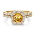 thumbnail image 2 of Gem Stone King 18K Yellow Gold Plated Silver Wedding Engagement Ring Band Bridal Citrine Moissanite (1.45 Cttw), 2 of 6