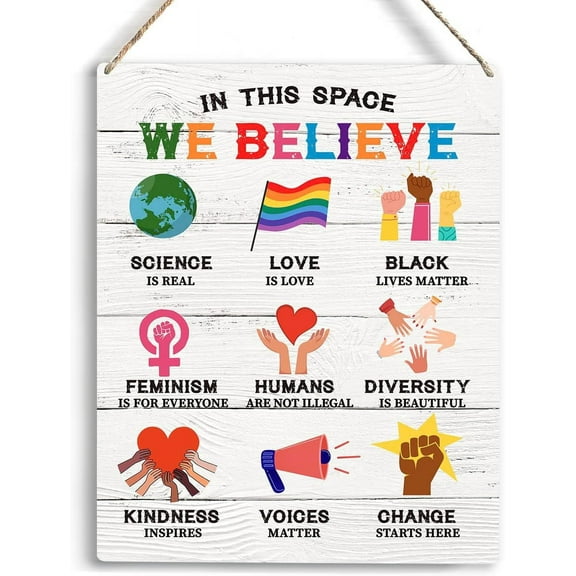 Inspirational Diversity Wall Art In This Space We Believe Decor School Counselor Office Decor Diversity Decor for Classroom Wall Art for Office, Home, Bedroom, Classroom Wood Sign Hanging 8x10 Inch