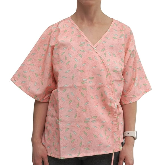 3 Pack - Mammography Gown Cape 23 x 62 Open Front, 1 Tie Overlap, Leaf Print
