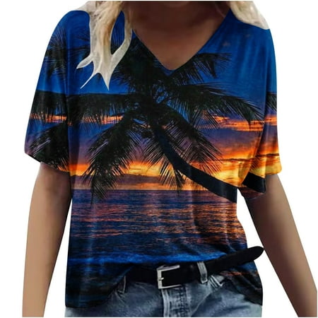 Patlollav Womens Tops Trendy Short Sleeve Shirts Spring V Neck Casual Blouses for Women Summer Tshirts