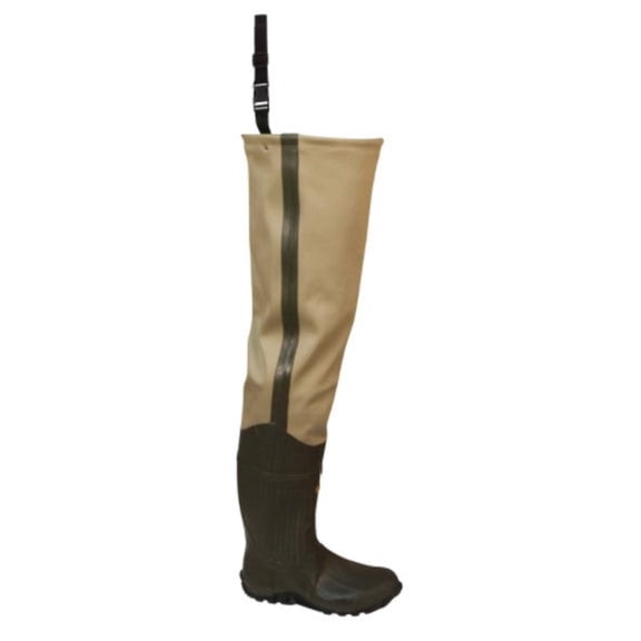 Frogg Toggs Bull Frogg Bootfoot Hip Waders for Men, 3-Ply Canvas Hip Boot with Steel Shank, Cleated, Khaki, Size 10
