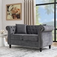 thumbnail image 3 of Royard Oaktree Velvet Chesterfield Sofa Loveseat Couch Chair with Rolled Arms, 2 Seater Classic Button Tufted Couch with Nailhead Trim, Solid Wood Legs & 2 Pillows for Living Room Office, Grey, 3 of 8